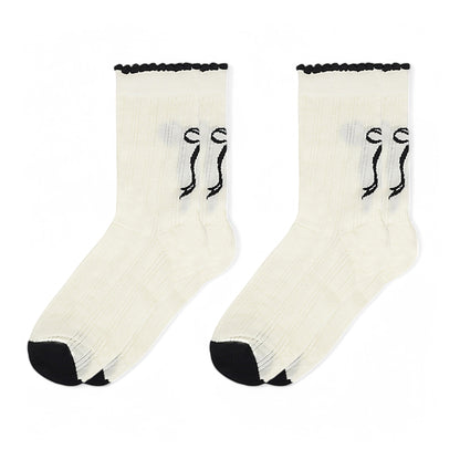 2-Pack Bow Pattern Crew Socks with Scalloped Trim and Contrast Details