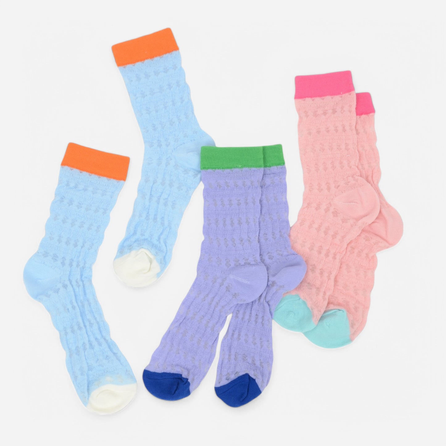 Women's Textured Knit Crew Socks with Color Block Cuffs and Toe Accents