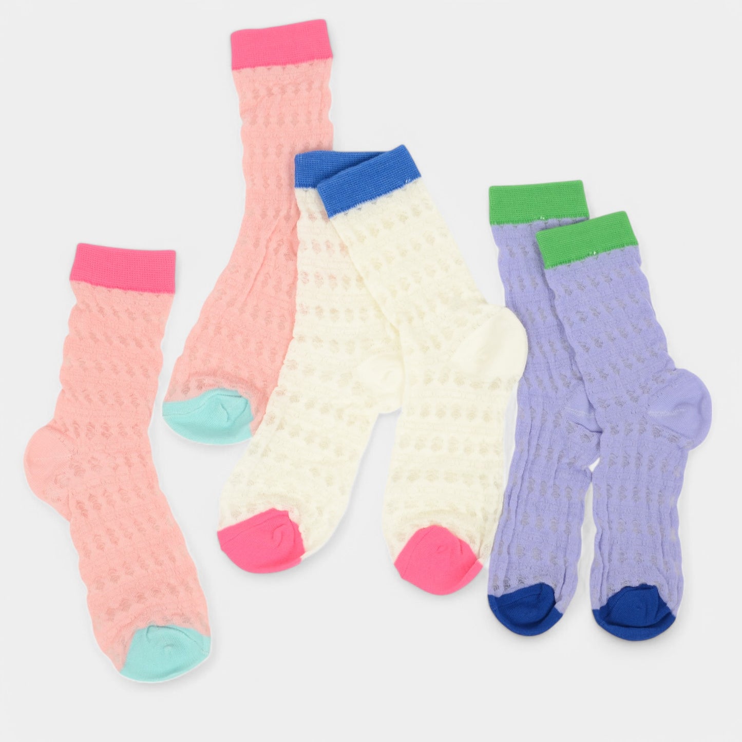 Women's Textured Knit Crew Socks with Color Block Cuffs and Toe Accents