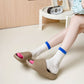 Women's Textured Knit Crew Socks with Color Block Cuffs and Toe Accents