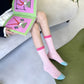 Women's Textured Knit Crew Socks with Color Block Cuffs and Toe Accents