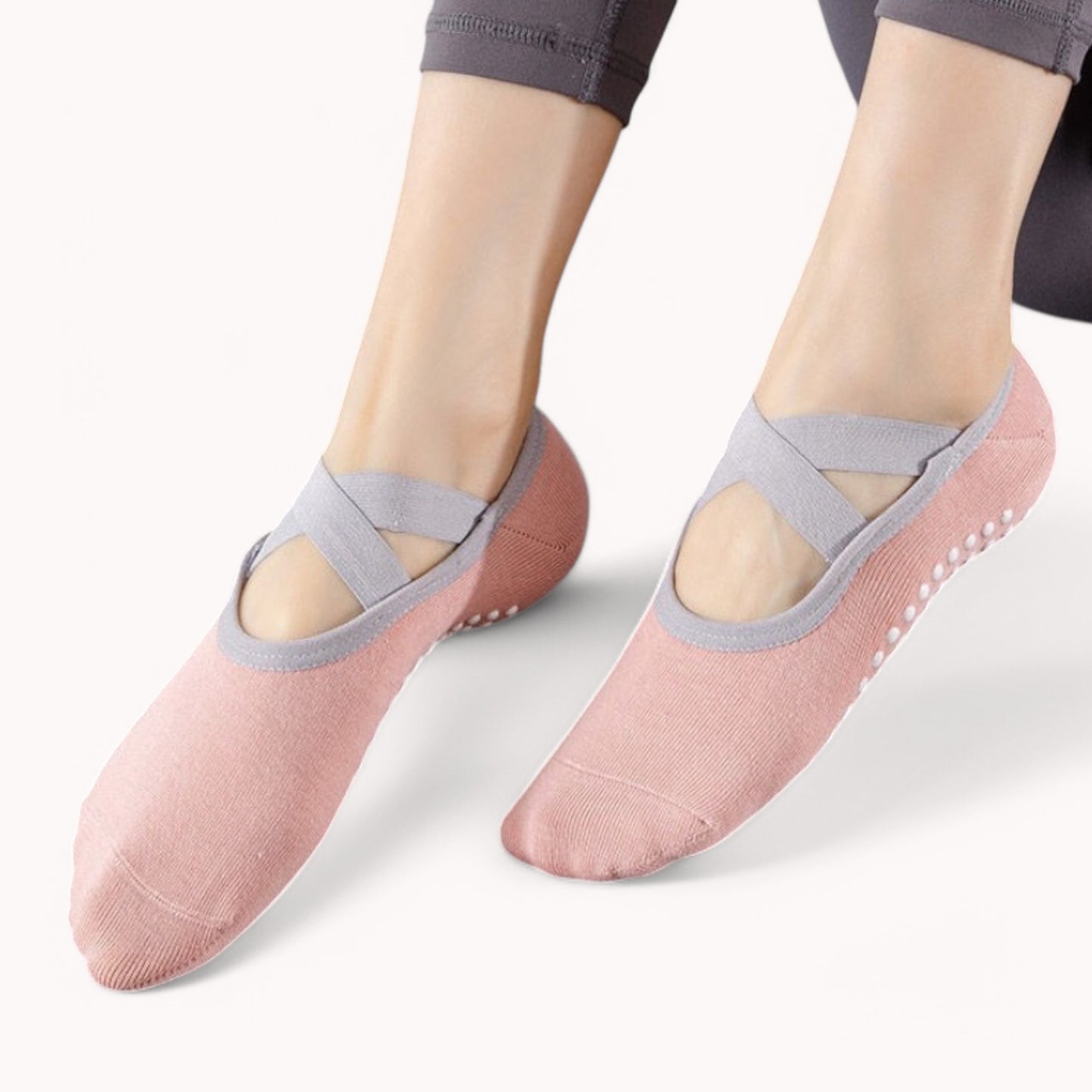 Active Women's Non-Slip Ballet Grip Socks with Crisscross Elastic Straps