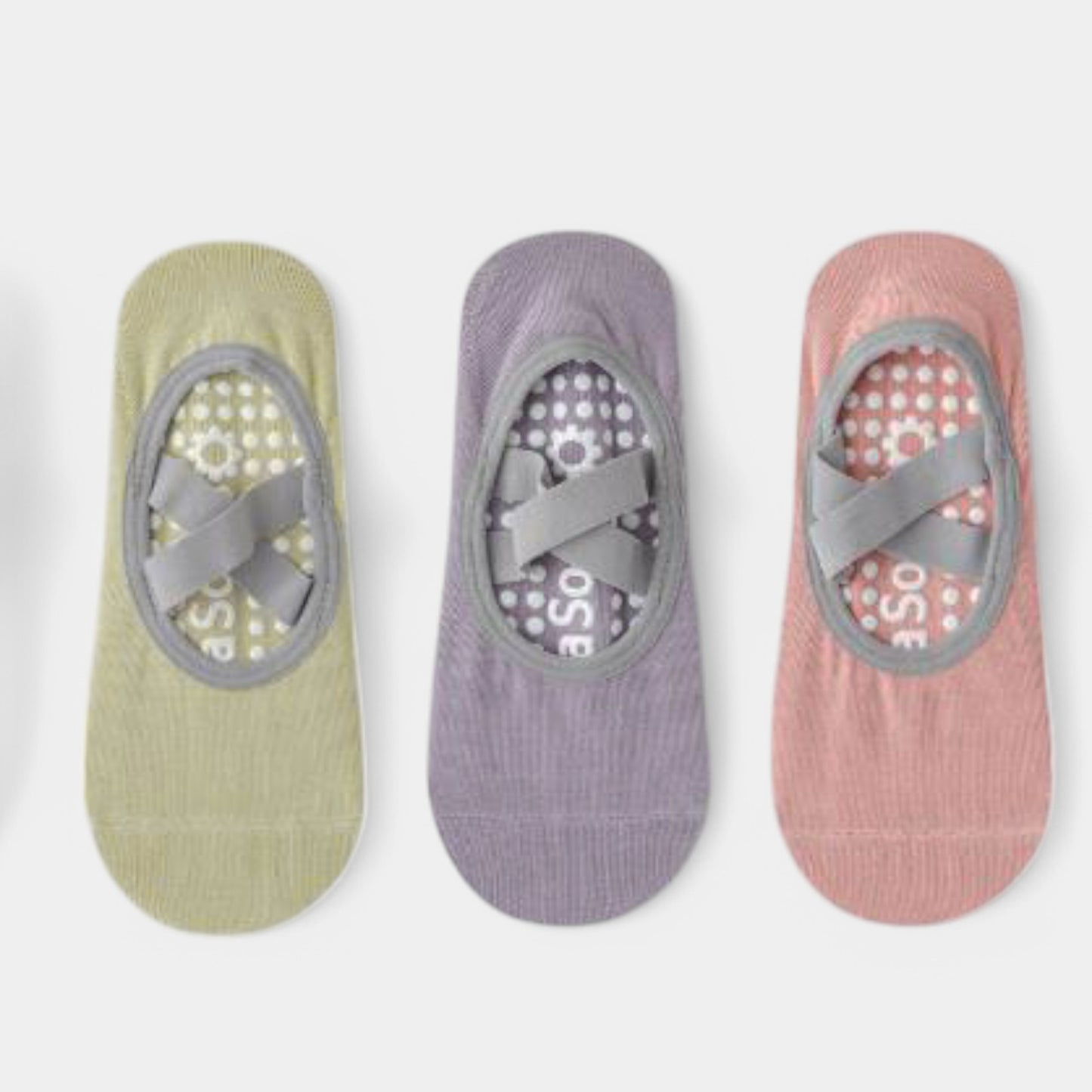 Active Women's Non-Slip Ballet Grip Socks with Crisscross Elastic Straps