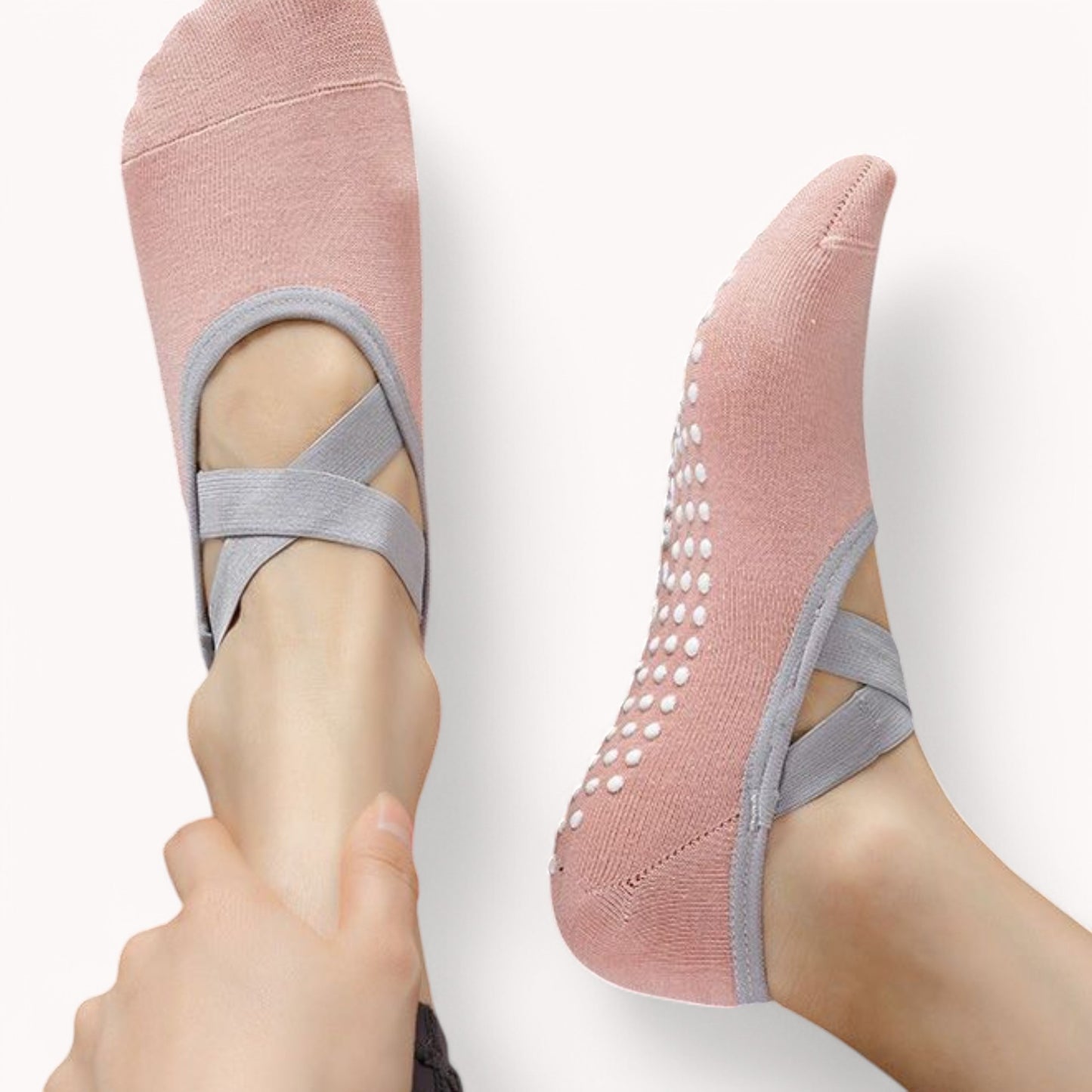Active Women's Non-Slip Ballet Grip Socks with Crisscross Elastic Straps