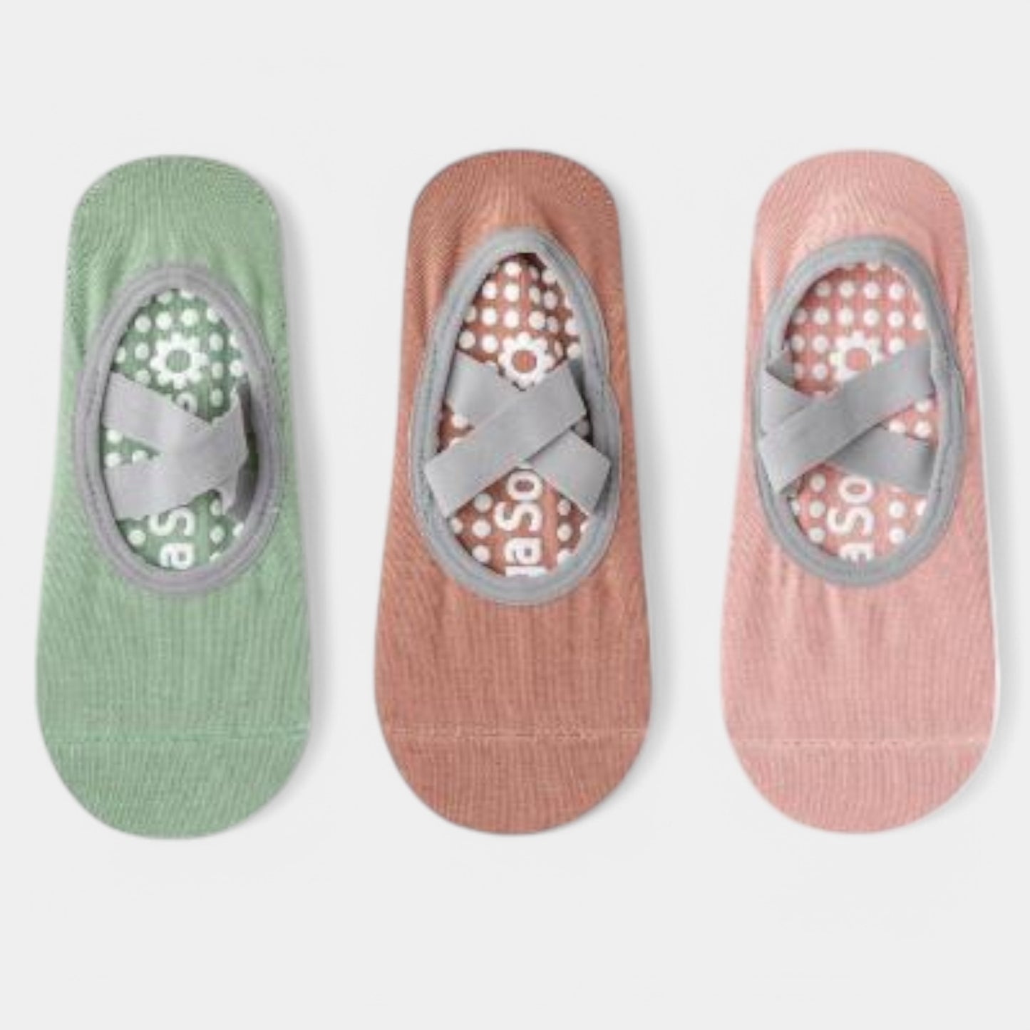 Active Women's Non-Slip Ballet Grip Socks with Crisscross Elastic Straps