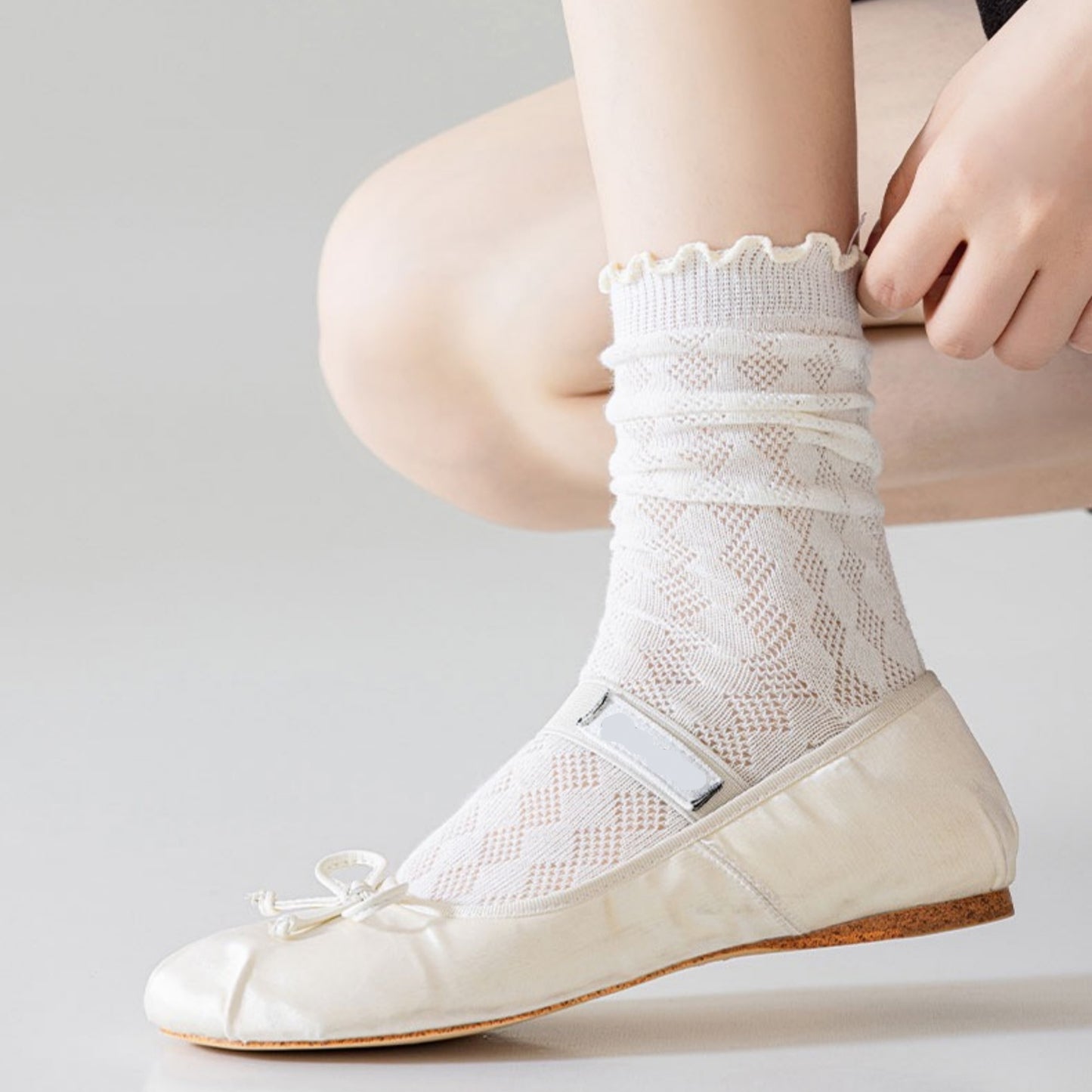 Women's Delicate Lace Knit Crew Socks with Subtle Textured Patterns