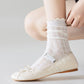 Women's Delicate Lace Knit Crew Socks with Subtle Textured Patterns
