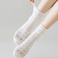 Women's Delicate Lace Knit Crew Socks with Subtle Textured Patterns