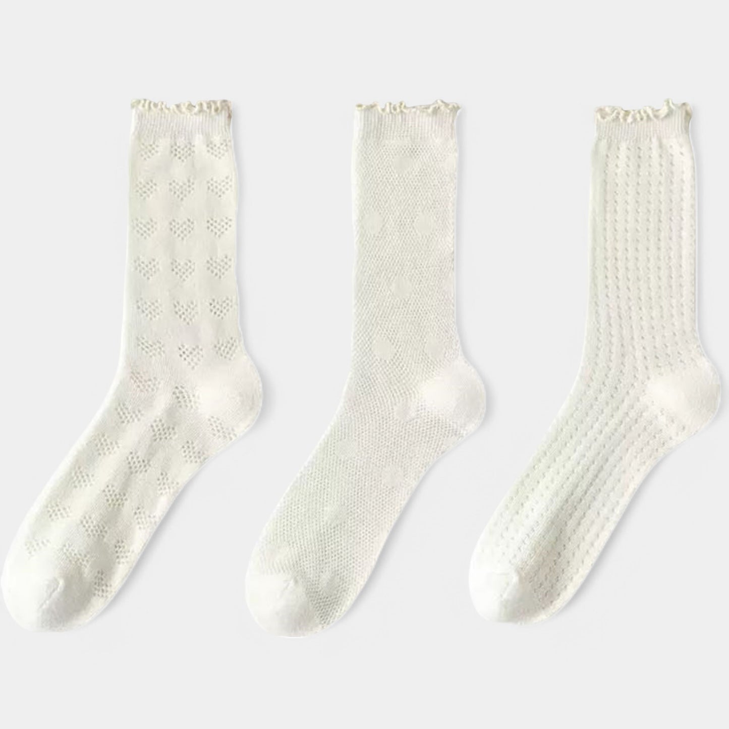 Women's Delicate Lace Knit Crew Socks with Subtle Textured Patterns