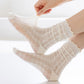 Women's Delicate Lace Knit Crew Socks with Subtle Textured Patterns