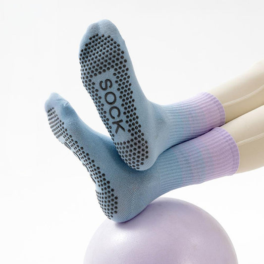 Women's Gradient Ribbed Crew Socks with Non-Slip Grip Bottom for Indoor or Studio Use