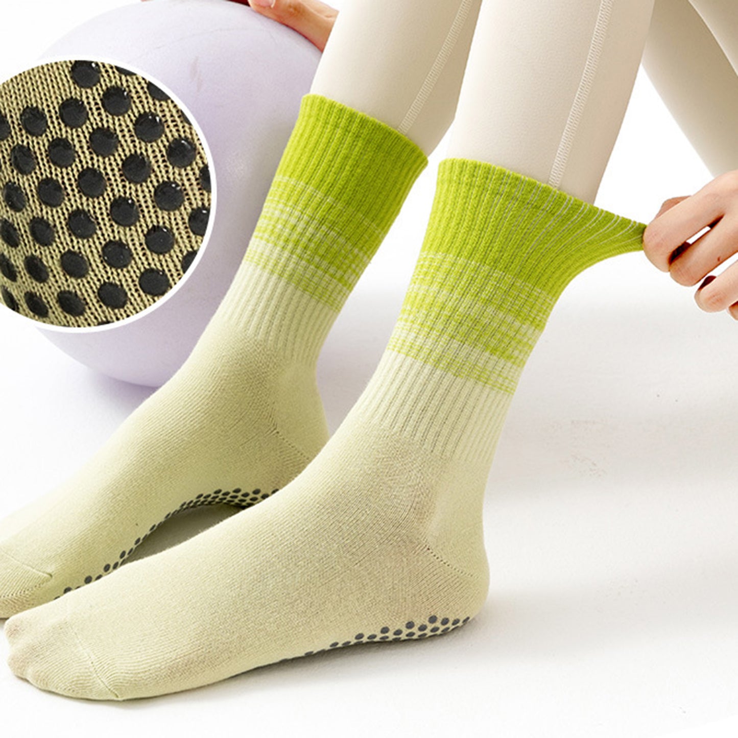 Women's Gradient Ribbed Crew Socks with Non-Slip Grip Bottom for Indoor or Studio Use