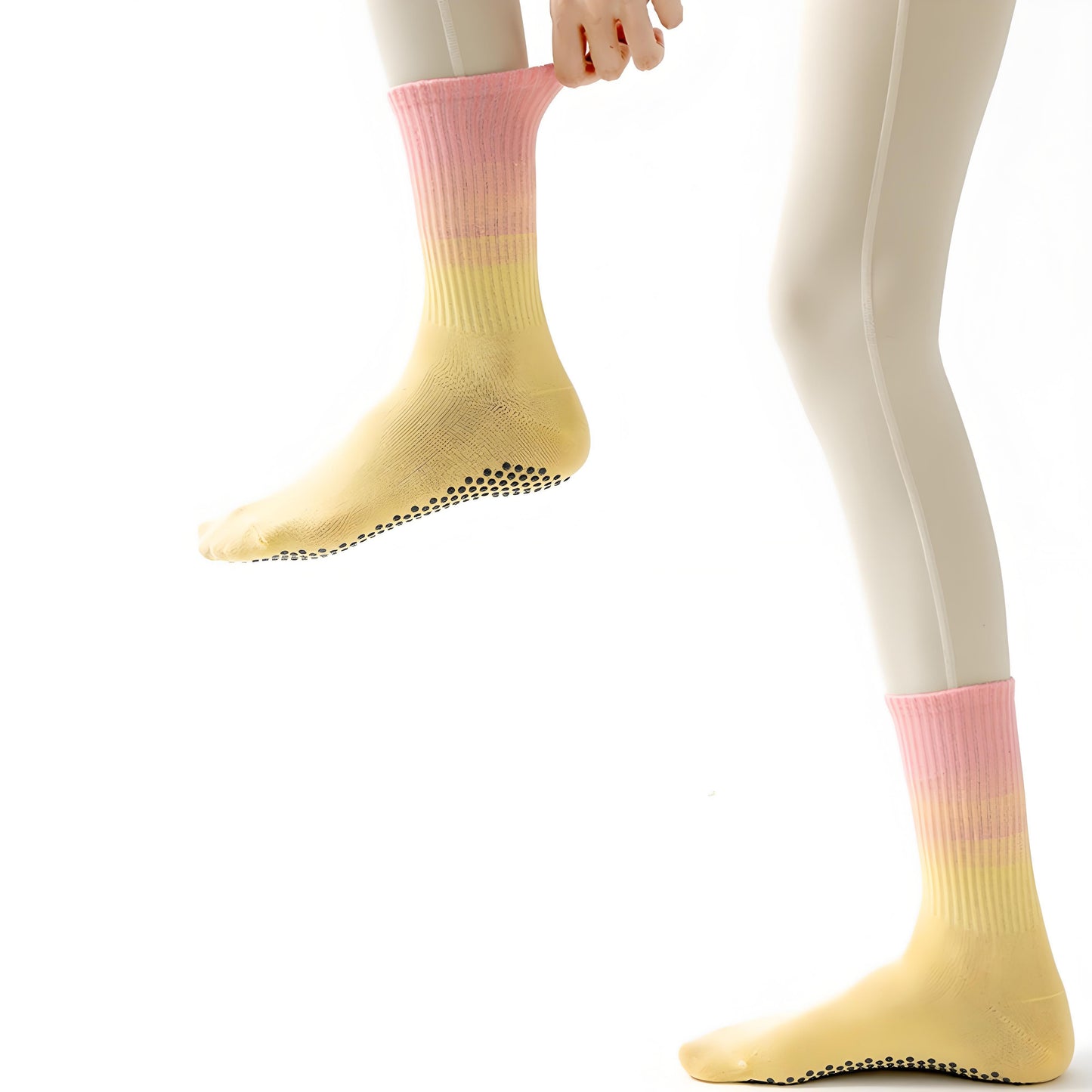 Women's Gradient Ribbed Crew Socks with Non-Slip Grip Bottom for Indoor or Studio Use