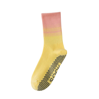 Women's Gradient Ribbed Crew Socks with Non-Slip Grip Bottom for Indoor or Studio Use