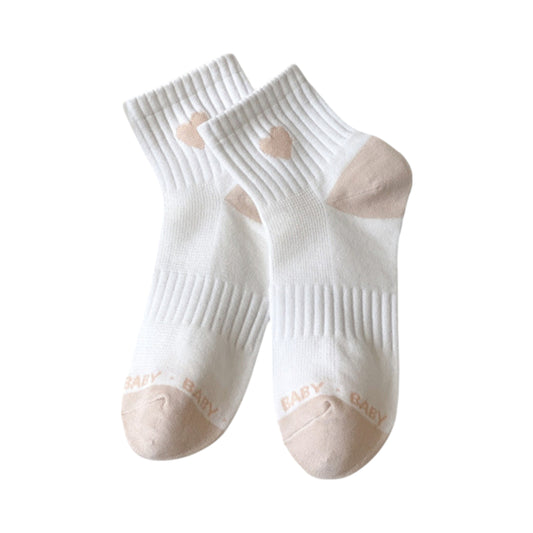 Women's Ribbed Ankle Socks with Contrast Toe and Heart Detail for Everyday Casual Wear