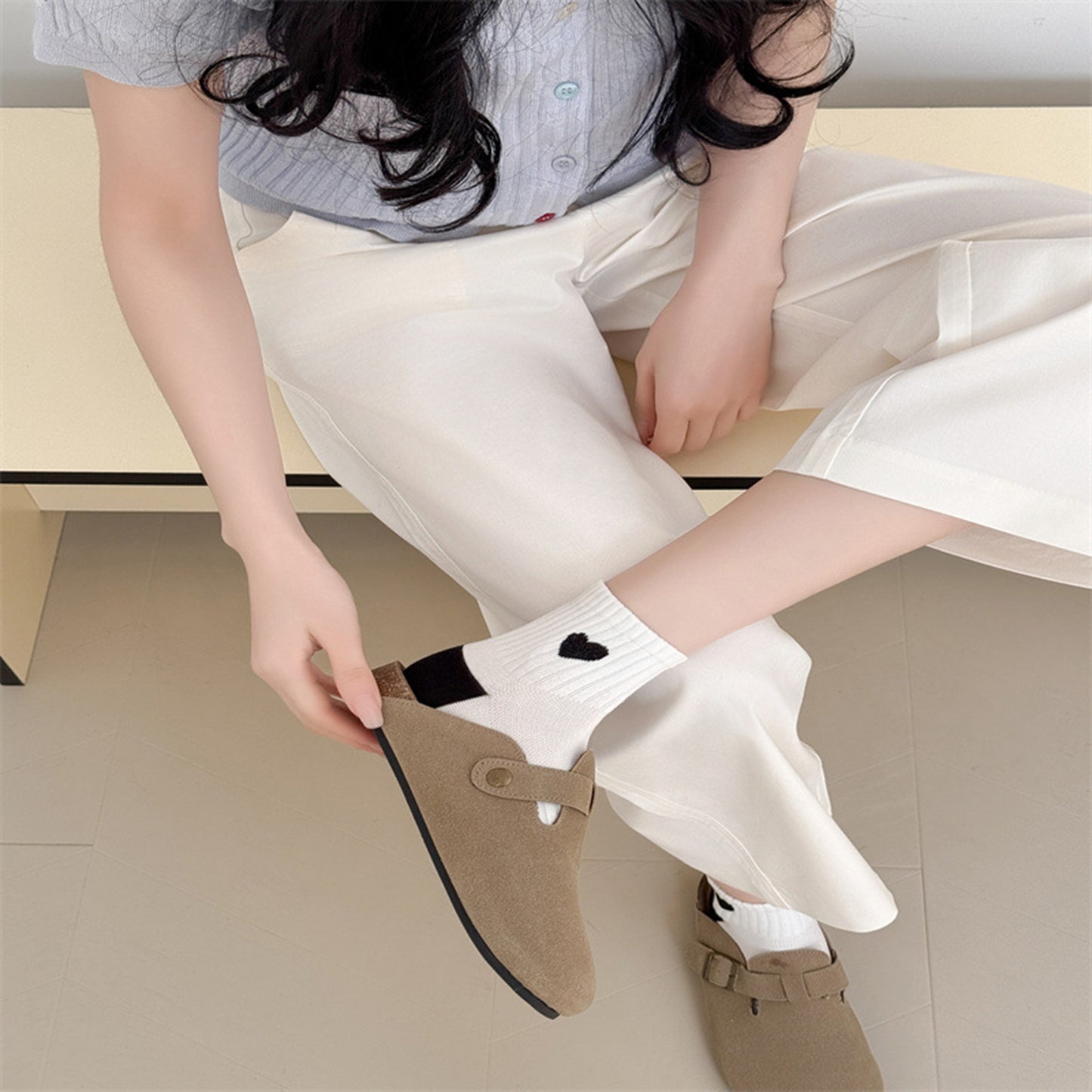 Women's Ribbed Ankle Socks with Contrast Toe and Heart Detail for Everyday Casual Wear