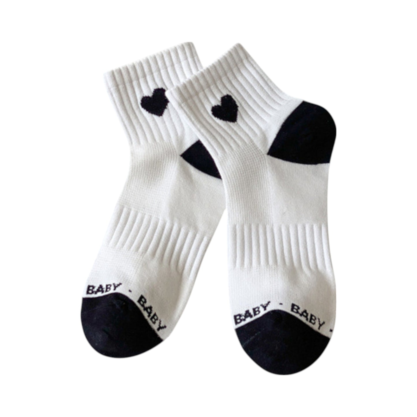 Women's Ribbed Ankle Socks with Contrast Toe and Heart Detail for Everyday Casual Wear