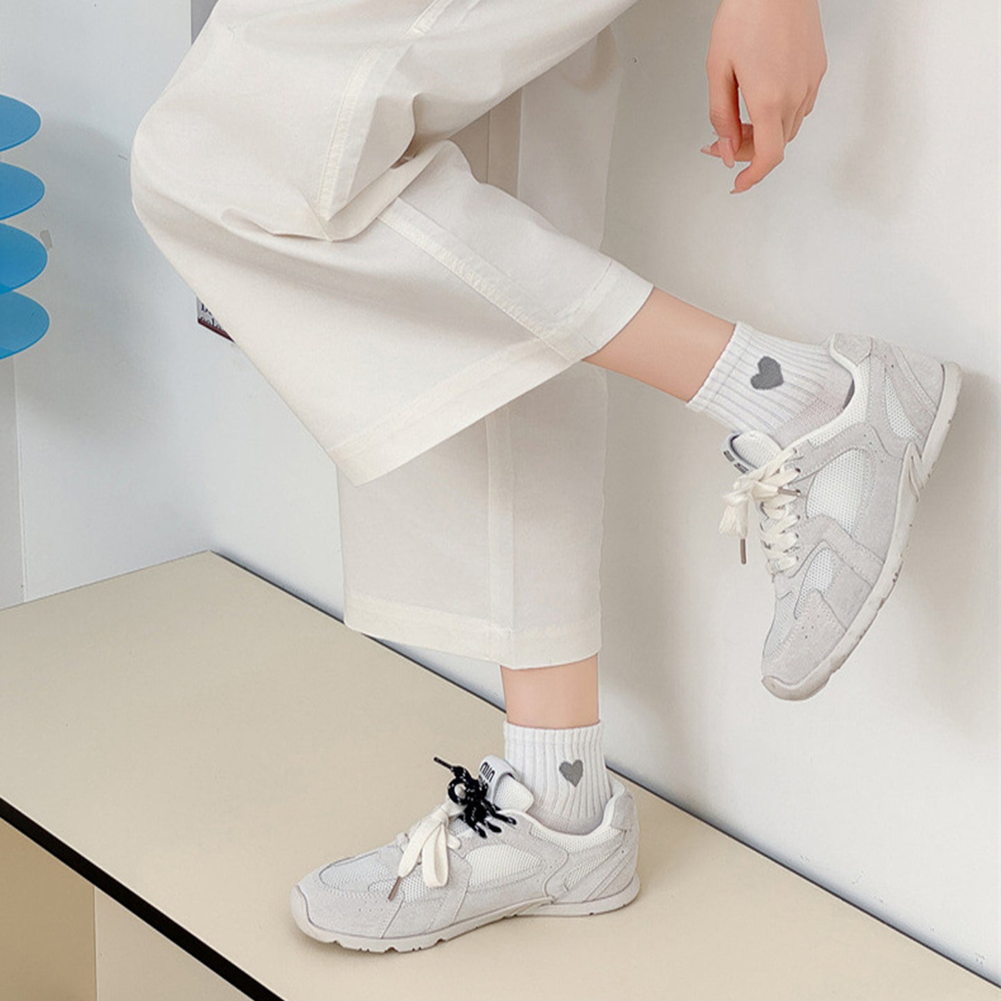 Women's Ribbed Ankle Socks with Contrast Toe and Heart Detail for Everyday Casual Wear