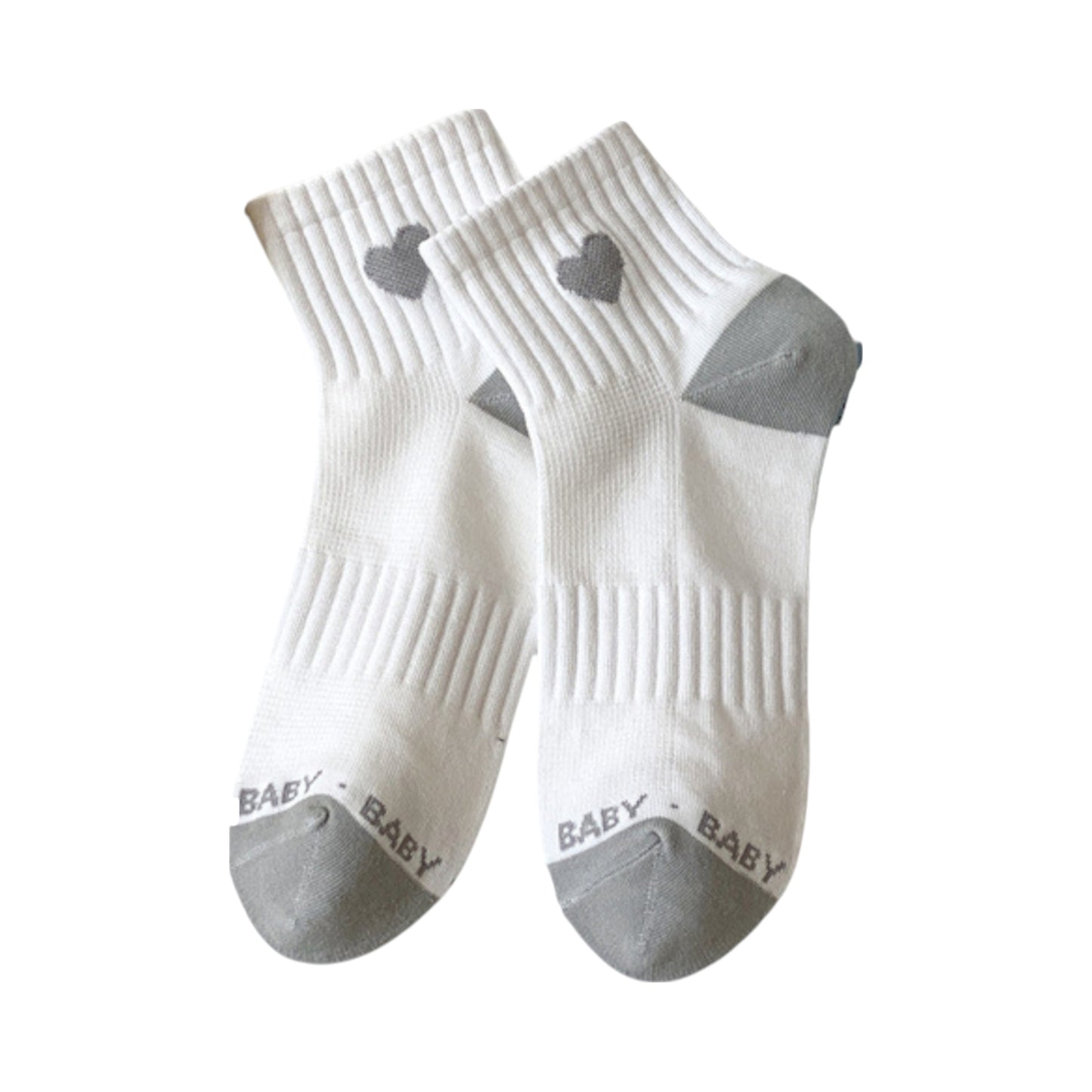 Women's Ribbed Ankle Socks with Contrast Toe and Heart Detail for Everyday Casual Wear