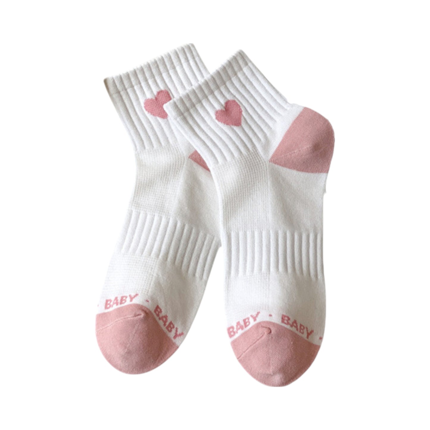 Women's Ribbed Ankle Socks with Contrast Toe and Heart Detail for Everyday Casual Wear