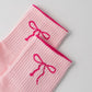 2-Pack Non-Slip Grip Socks with Bow Embroidery and Anti-Skid Dot Soles
