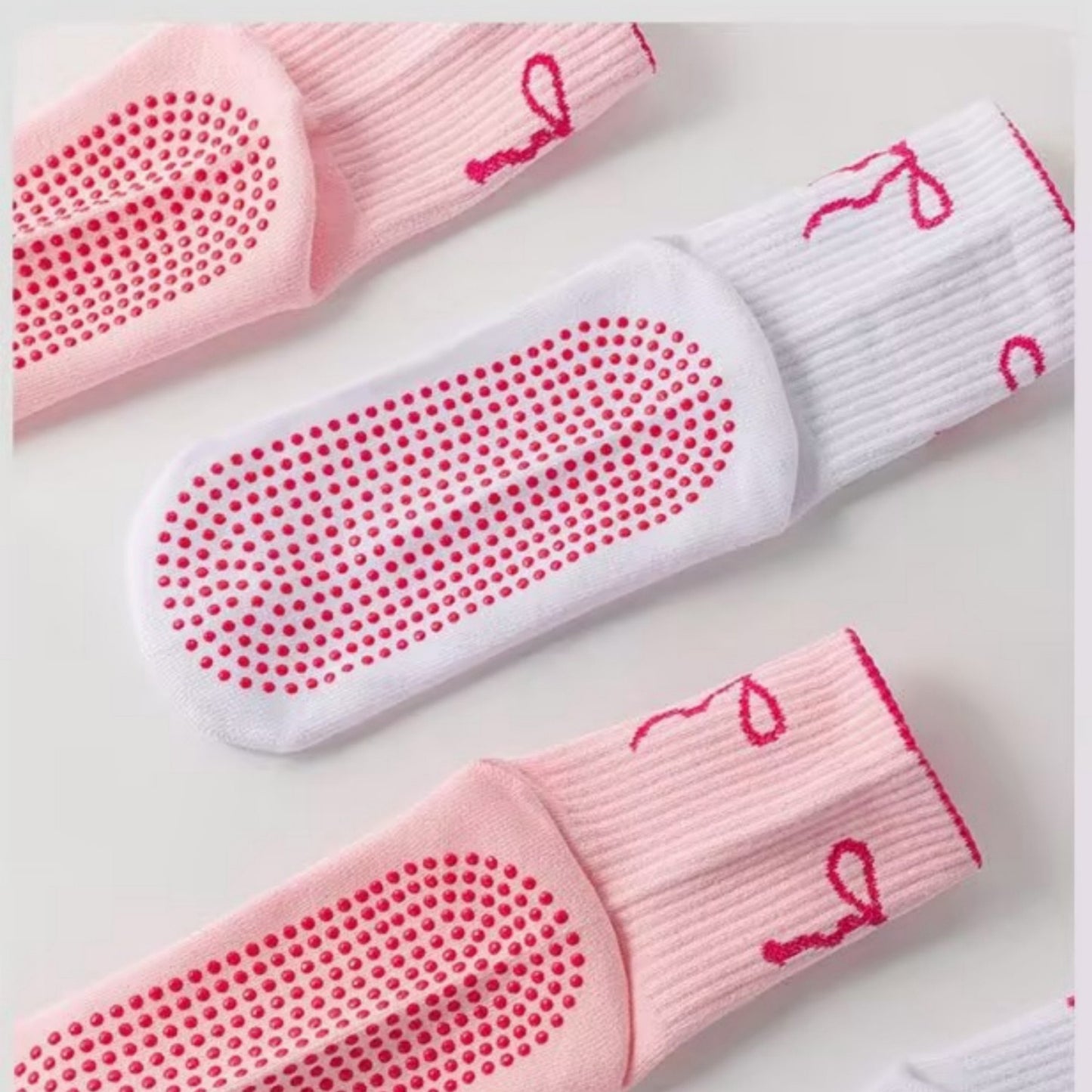 2-Pack Non-Slip Grip Socks with Bow Embroidery and Anti-Skid Dot Soles