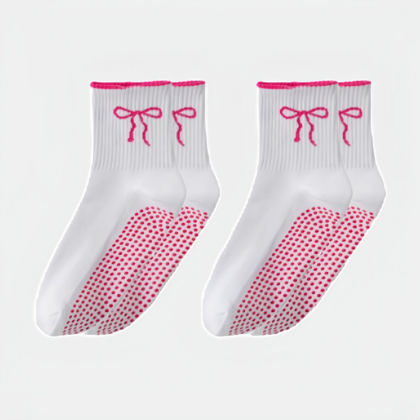 2-Pack Non-Slip Grip Socks with Bow Embroidery and Anti-Skid Dot Soles