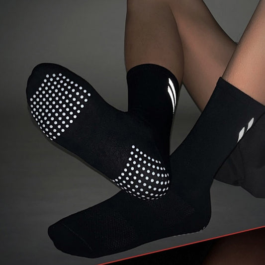 Performance Crew Socks with Non-Slip Grip Soles and Reflective Stripe Accents for Athletic Training
