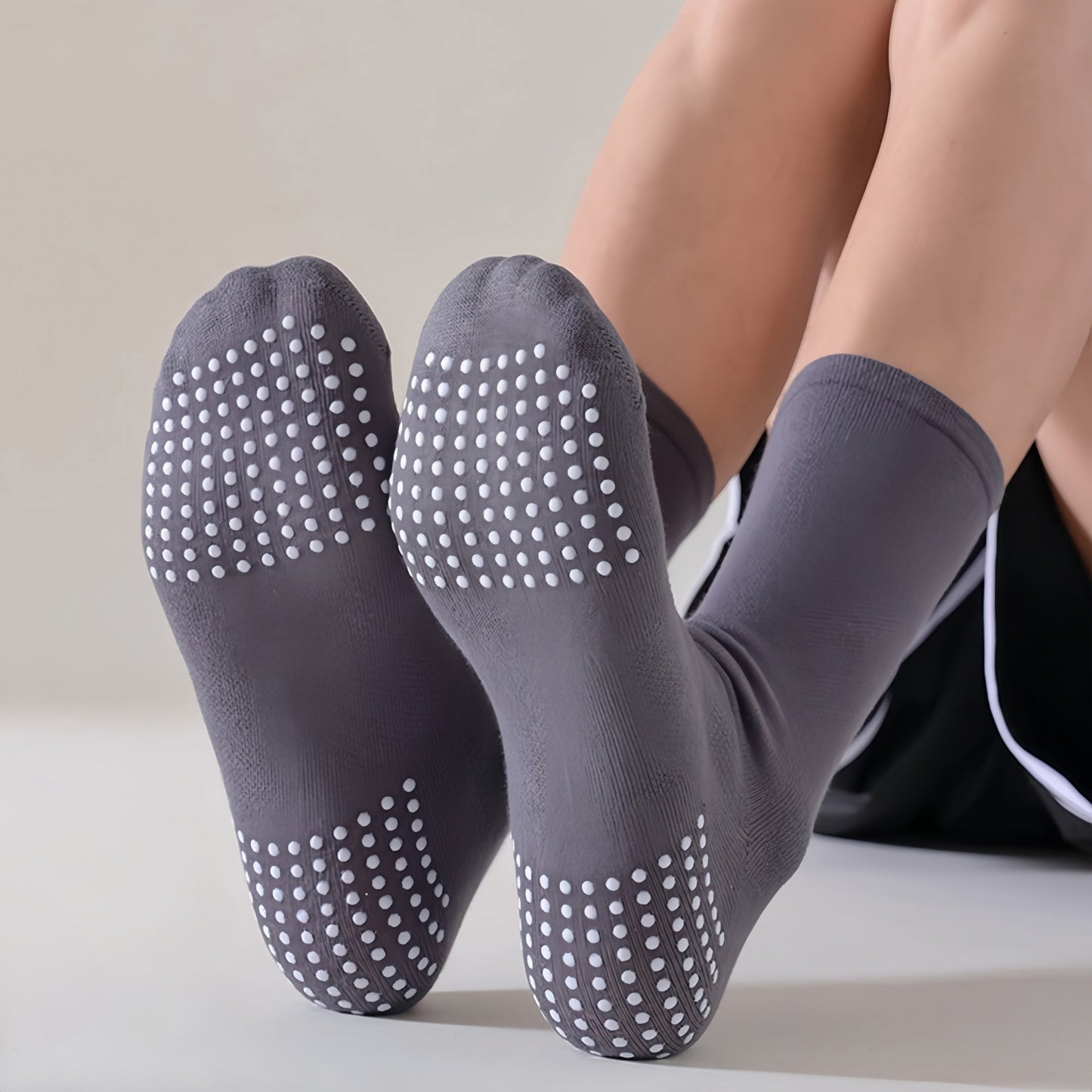 Performance Crew Socks with Non-Slip Grip Soles and Reflective Stripe Accents for Athletic Training