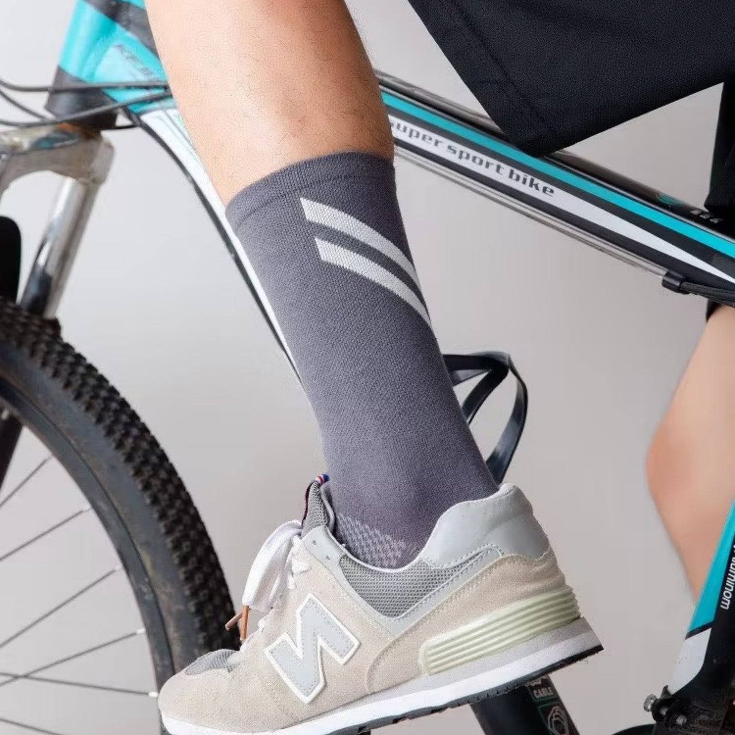 Performance Crew Socks with Non-Slip Grip Soles and Reflective Stripe Accents for Athletic Training