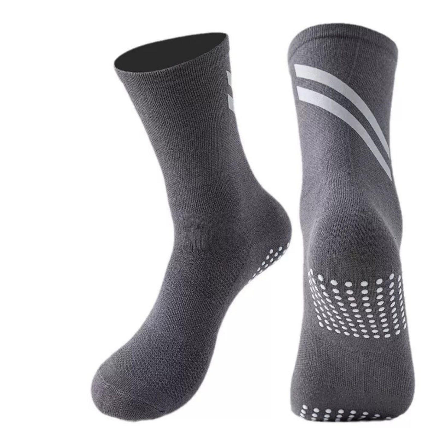 Performance Crew Socks with Non-Slip Grip Soles and Reflective Stripe Accents for Athletic Training