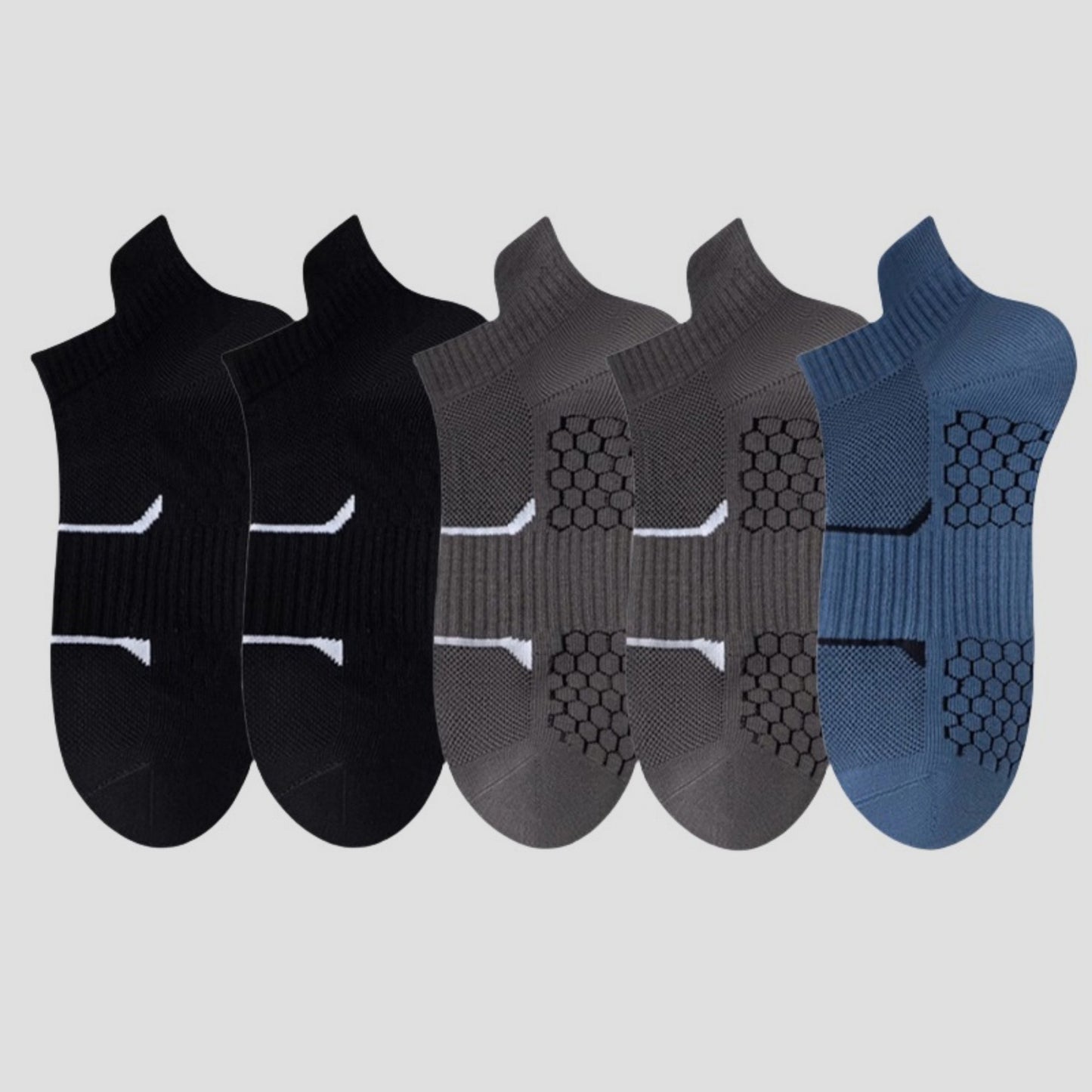 Men's Cushioned Low Cut Grip Socks 5-Pack with Arch Support and Breathable Mesh Panels