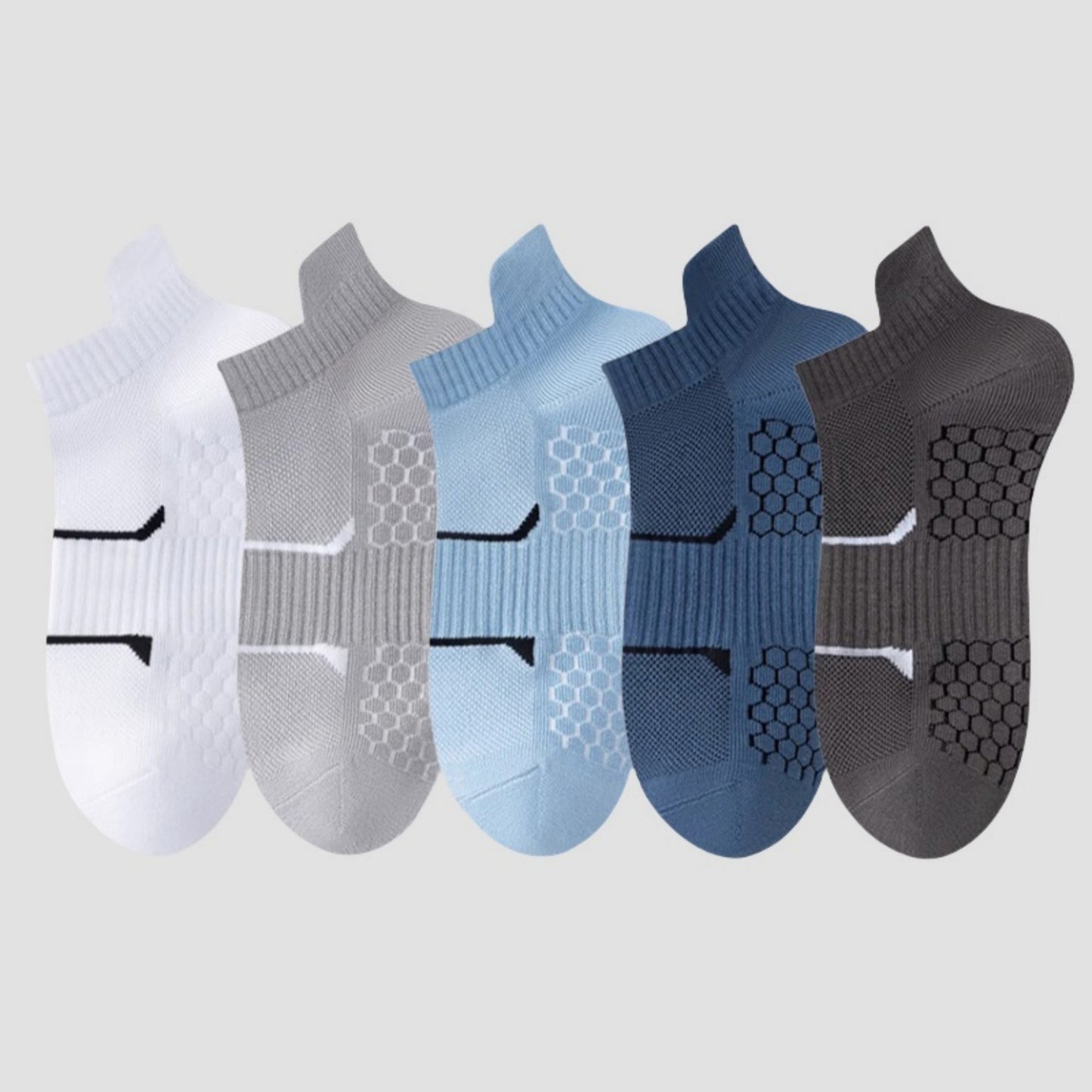 Men's Cushioned Low Cut Grip Socks 5-Pack with Arch Support and Breathable Mesh Panels