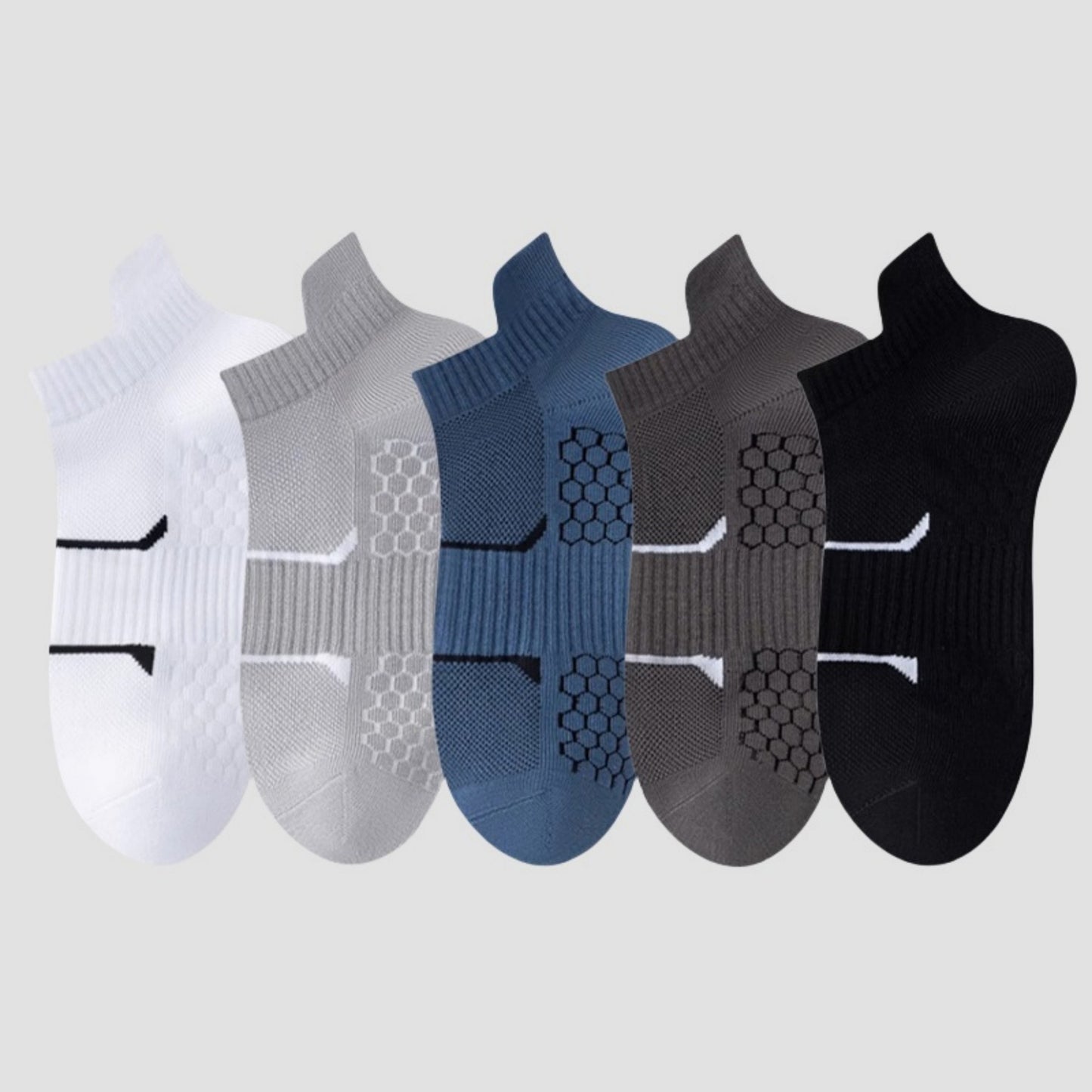 Men's Cushioned Low Cut Grip Socks 5-Pack with Arch Support and Breathable Mesh Panels
