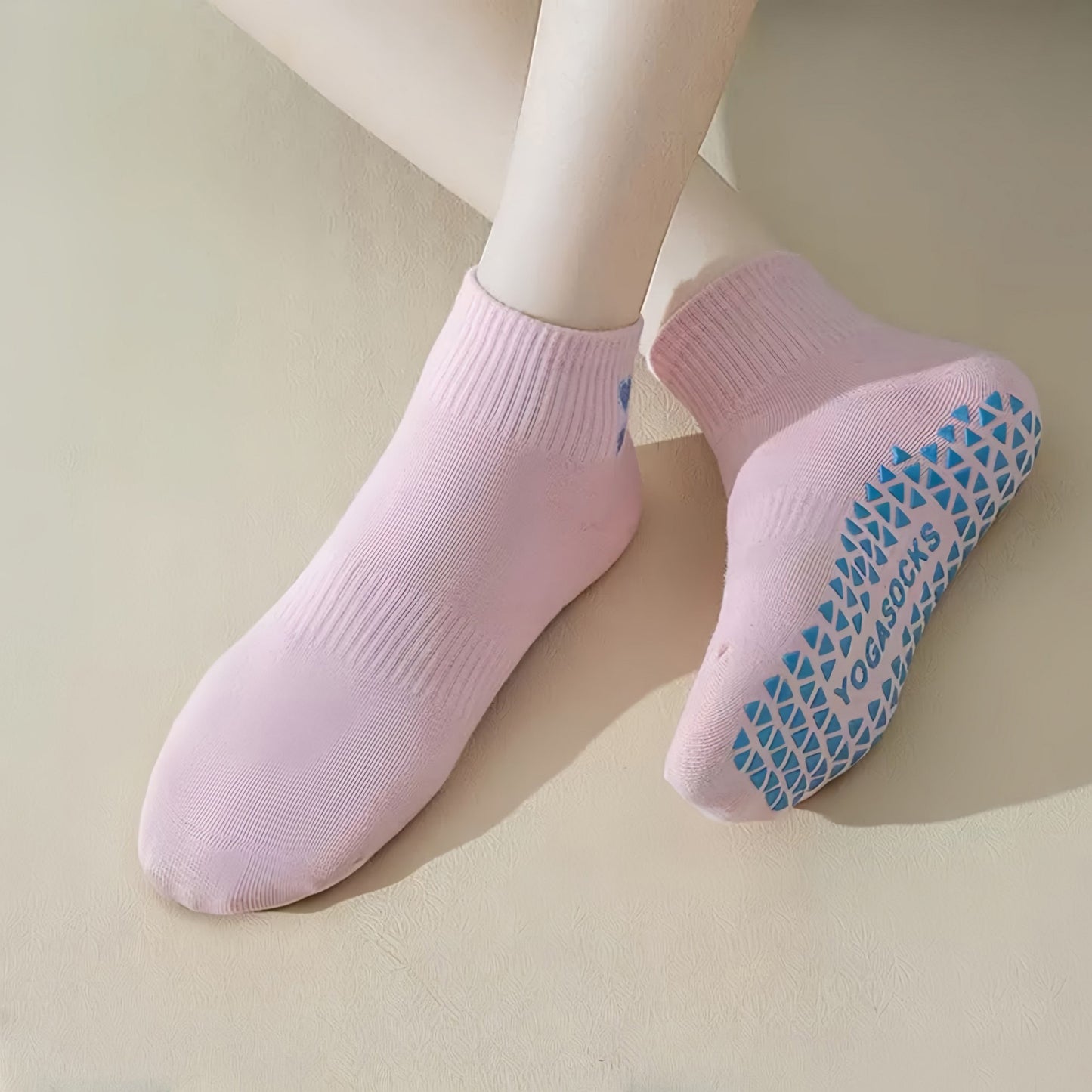 Grip Ankle Socks 3-Pack with Heart Embroidery and Anti-Slip Soles for Yoga and Indoor Use