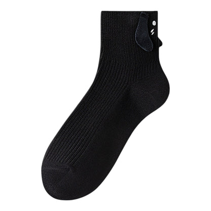 Women's White Ribbed Ankle Socks with 3D Puppy Ear Detail and Embroidered Dog Face for Fun Everyday Style