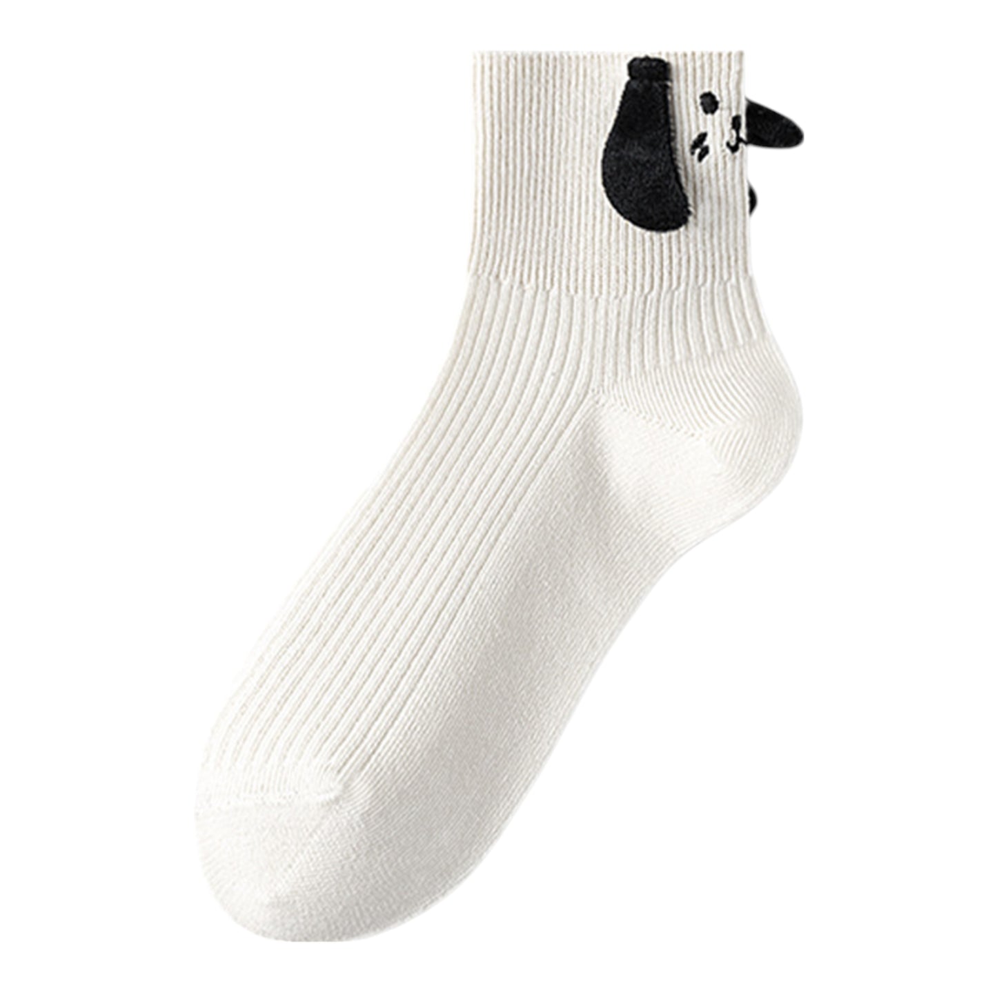 Women's White Ribbed Ankle Socks with 3D Puppy Ear Detail and Embroidered Dog Face for Fun Everyday Style