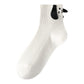 Women's White Ribbed Ankle Socks with 3D Puppy Ear Detail and Embroidered Dog Face for Fun Everyday Style