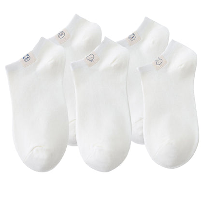 Women's 5 Pairs Women's Ankle Socks Soft Cotton Stretch Fabric with Cute Cartoon Animal Tags Comfortable Everyday Low-Cut Design