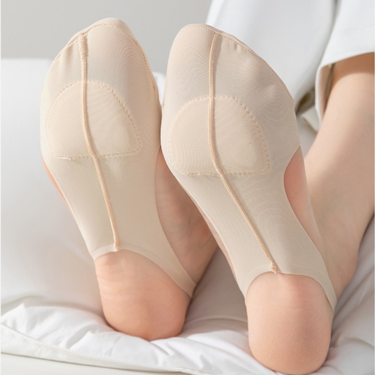 Women's 4 Pairs Women's Ballet-Inspired No Show Liner Socks Low Cut Invisible Design with Criss-Cross Elastic Straps and Non-Slip Silicone Heel
