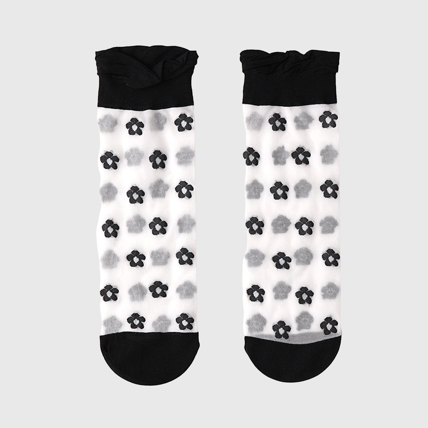 Sheer Floral Patterned Ankle Socks with Ruffle Cuff 6pk
