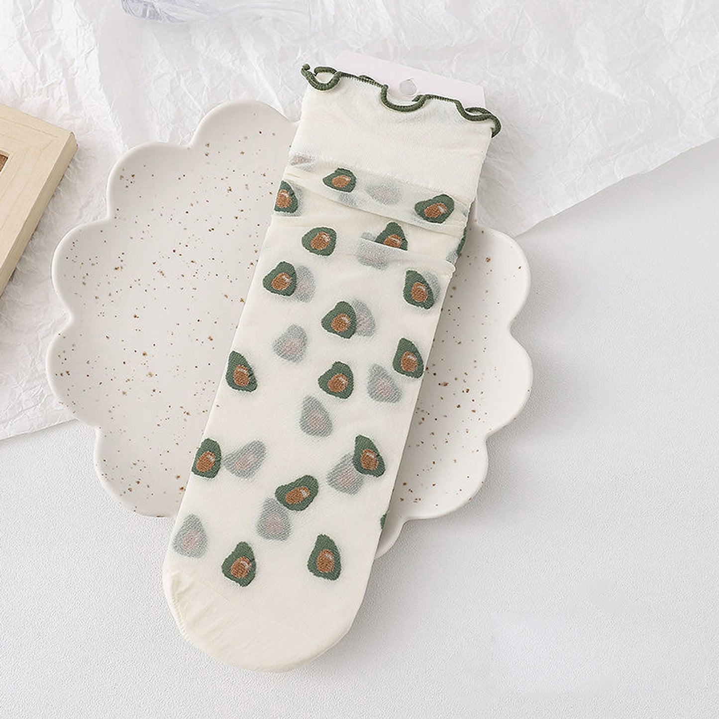 Sheer Floral Patterned Ankle Socks with Ruffle Cuff 6pk