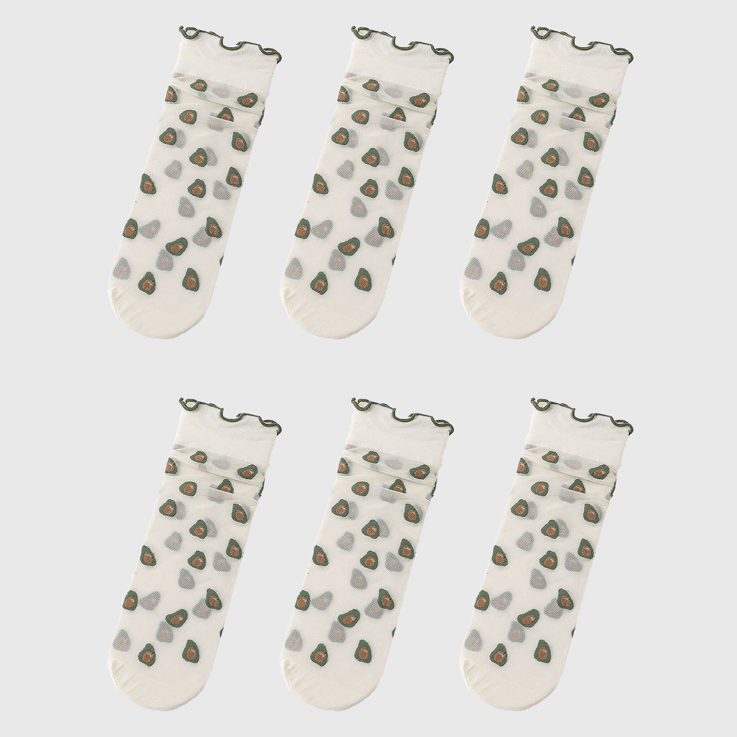 Sheer Floral Patterned Ankle Socks with Ruffle Cuff 6pk