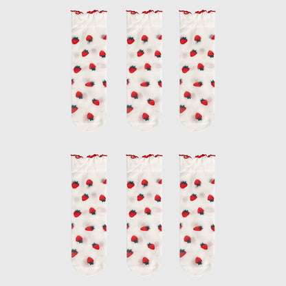 Sheer Floral Patterned Ankle Socks with Ruffle Cuff 6pk