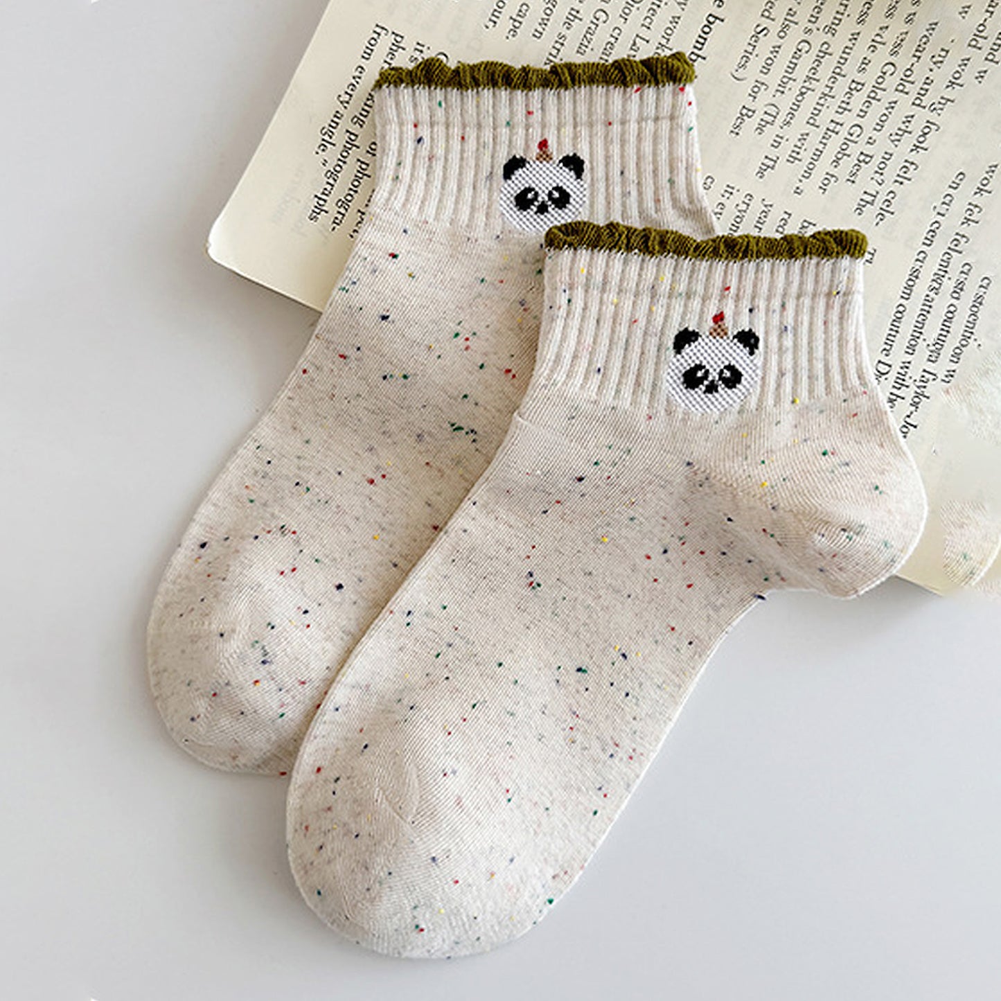 Cute Bear Embroidered Speckled Ankle Socks 6pk