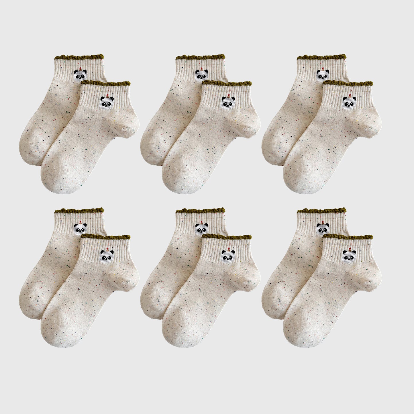 Cute Bear Embroidered Speckled Ankle Socks 6pk