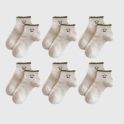 Cute Bear Embroidered Speckled Ankle Socks 6pk