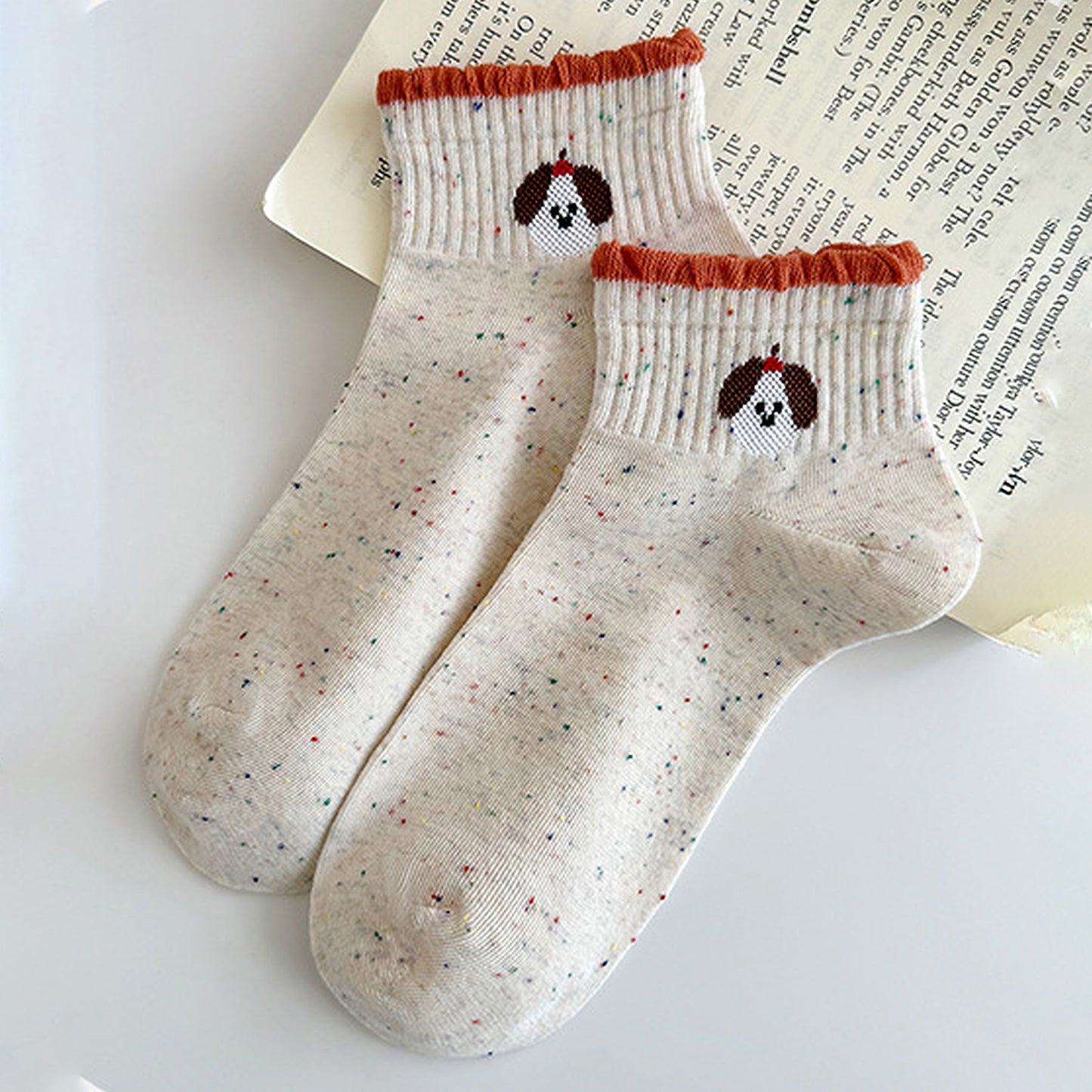 Cute Bear Embroidered Speckled Ankle Socks 6pk