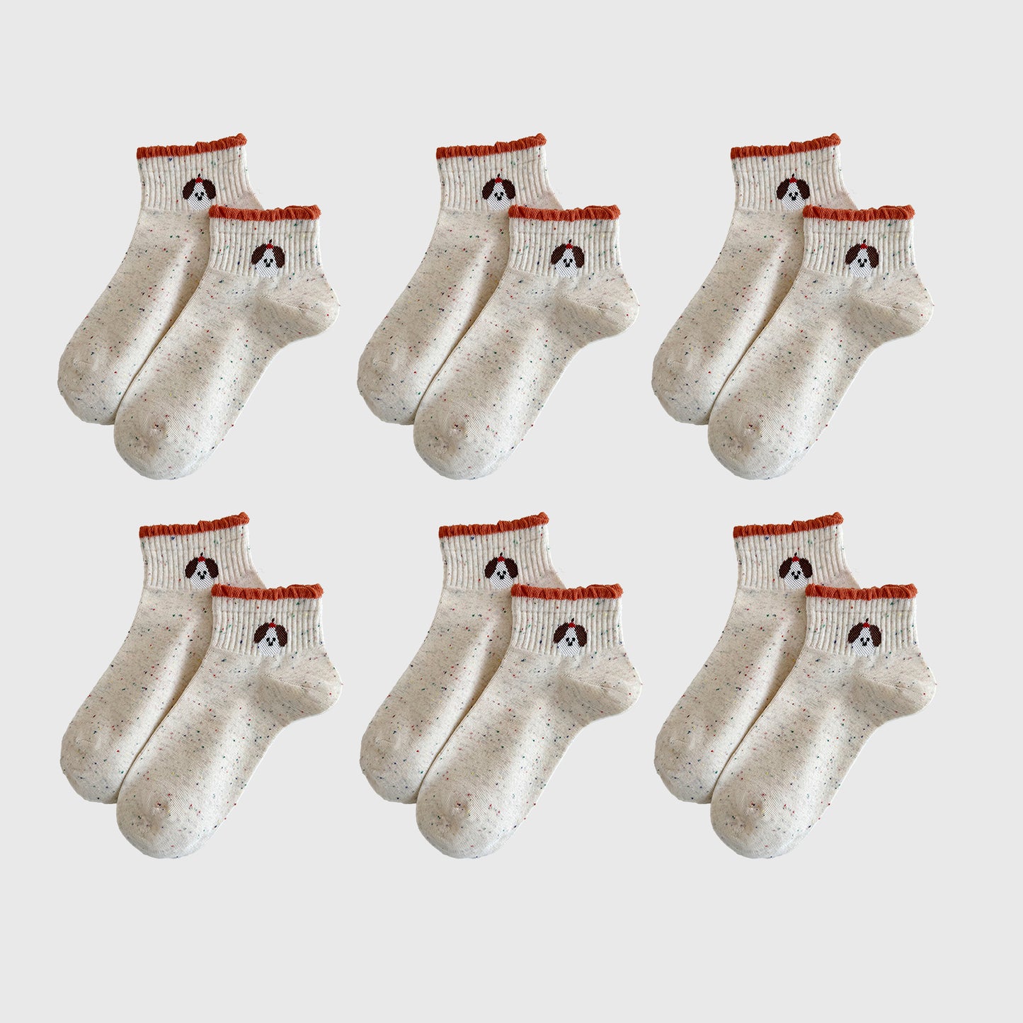 Cute Bear Embroidered Speckled Ankle Socks 6pk