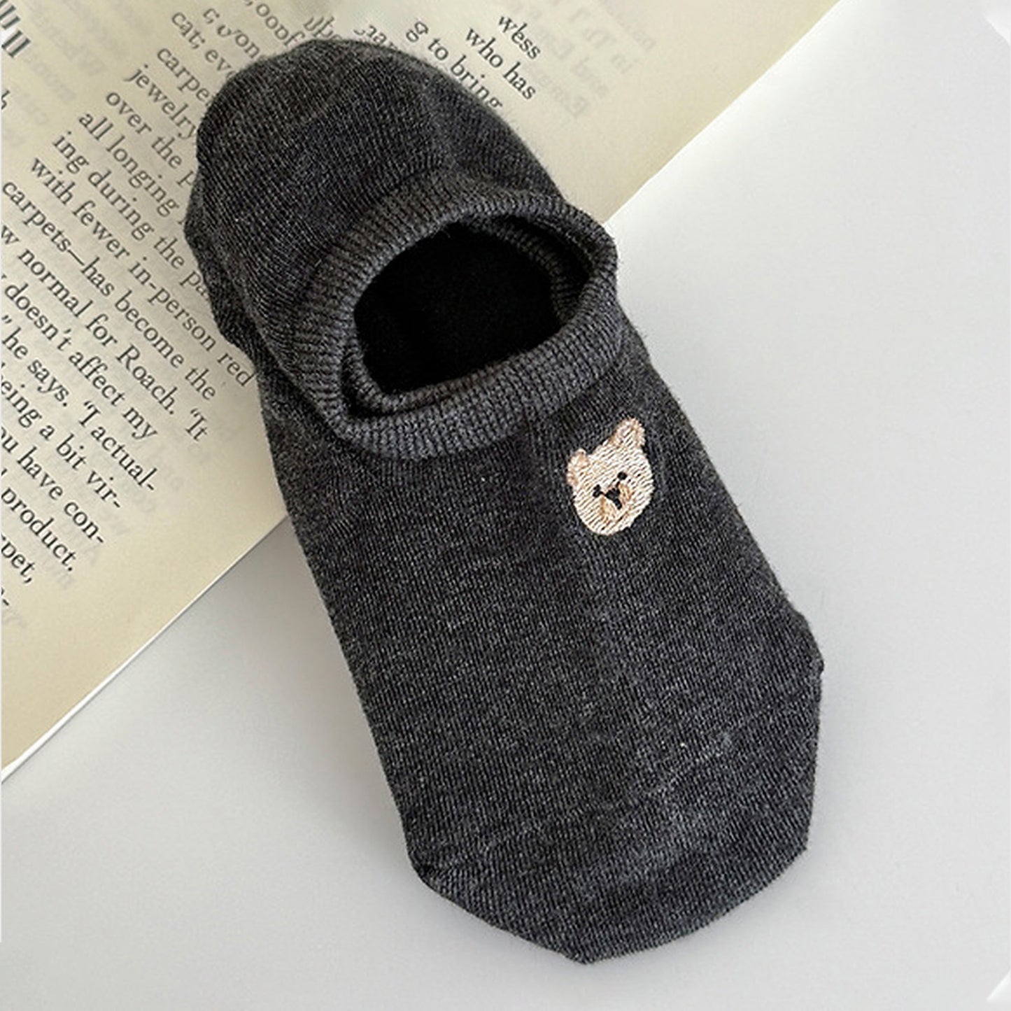 6pk Cute Bear Embroidered No-Show Socks